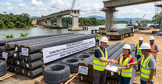 Entrega exitosa de materiales de construcción a granel para un gran proyecto de infraestructura en el sudeste asiático.
